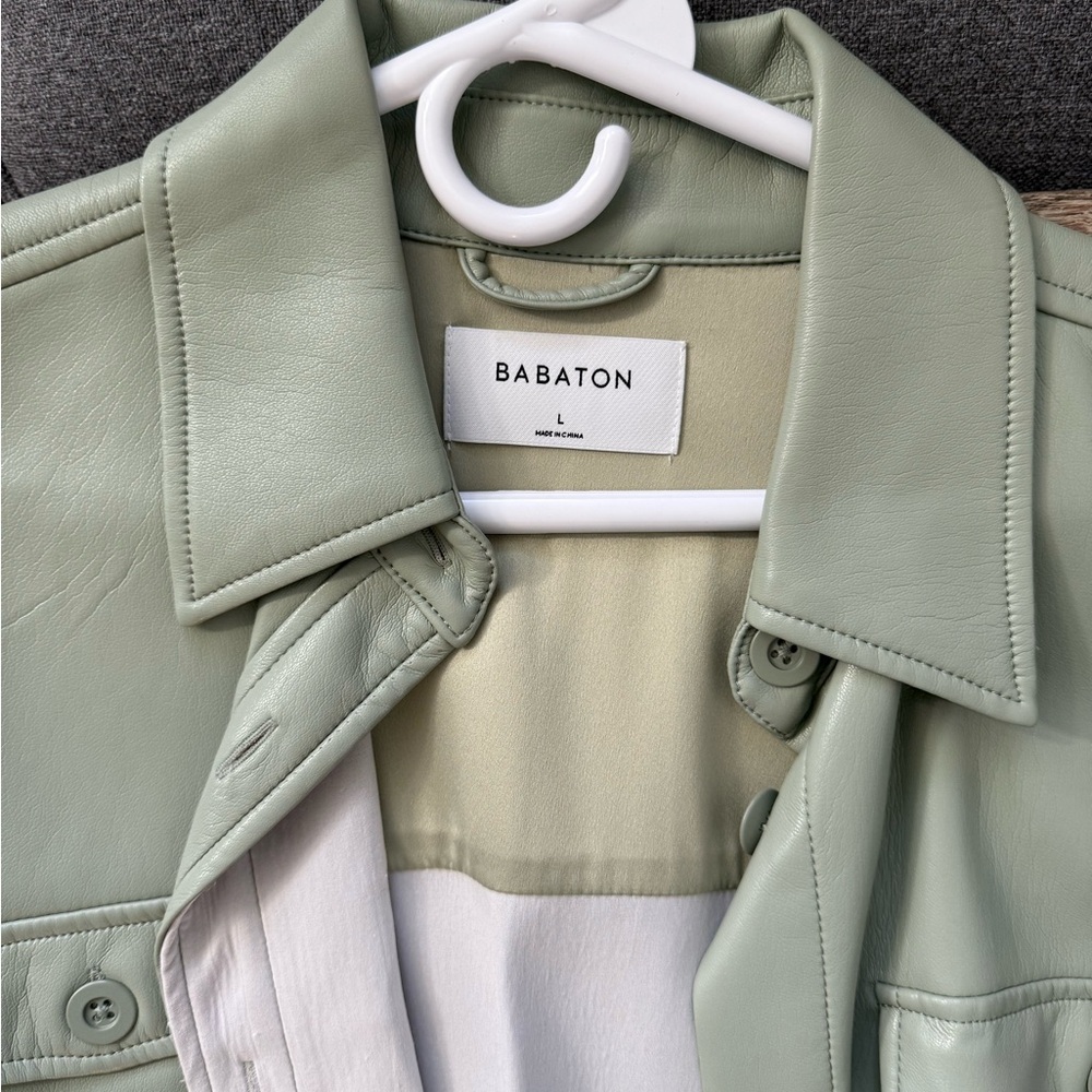 Aritzia Babaton Sage Green Faux Leather Shirt - Picture 2 of 7